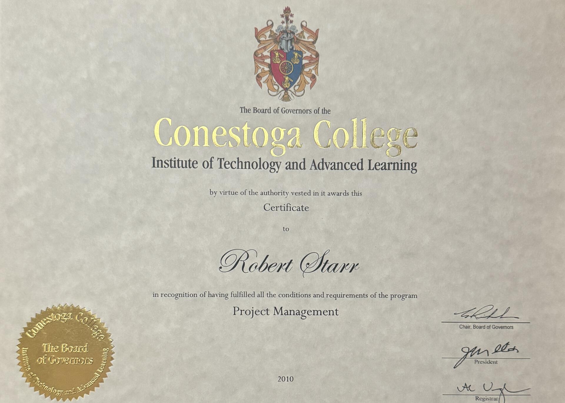 Conestoga College Project Management Certificate